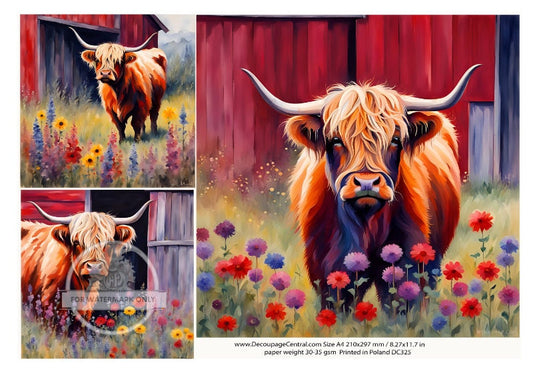 A4 Highland Farm Cow Rice Paper