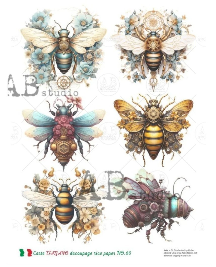 A4 Mechanical Bees Rice Paper