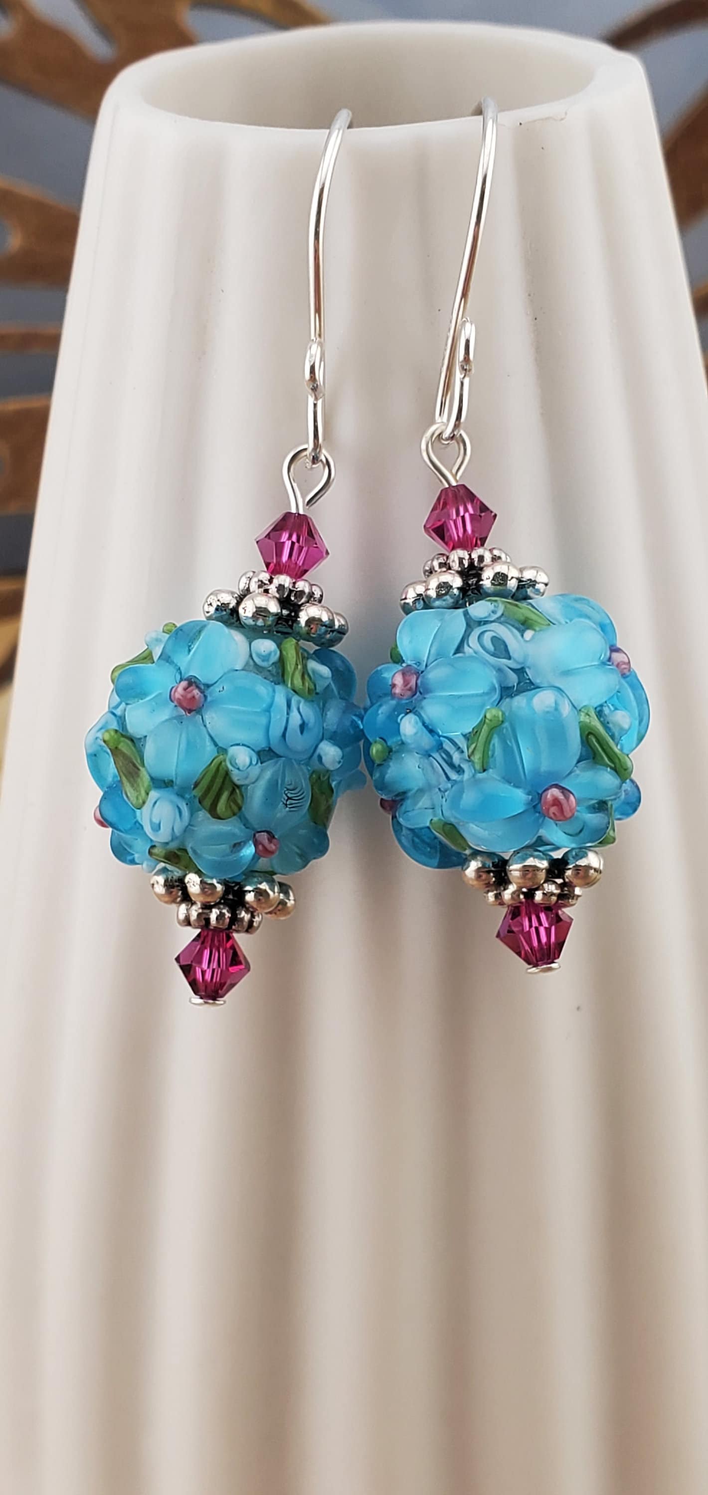 Garden Grace Artisan Glass Earrings, Lampwork Glass Bead handcrafted by a talented artisan, Silver Filled Earring Wire