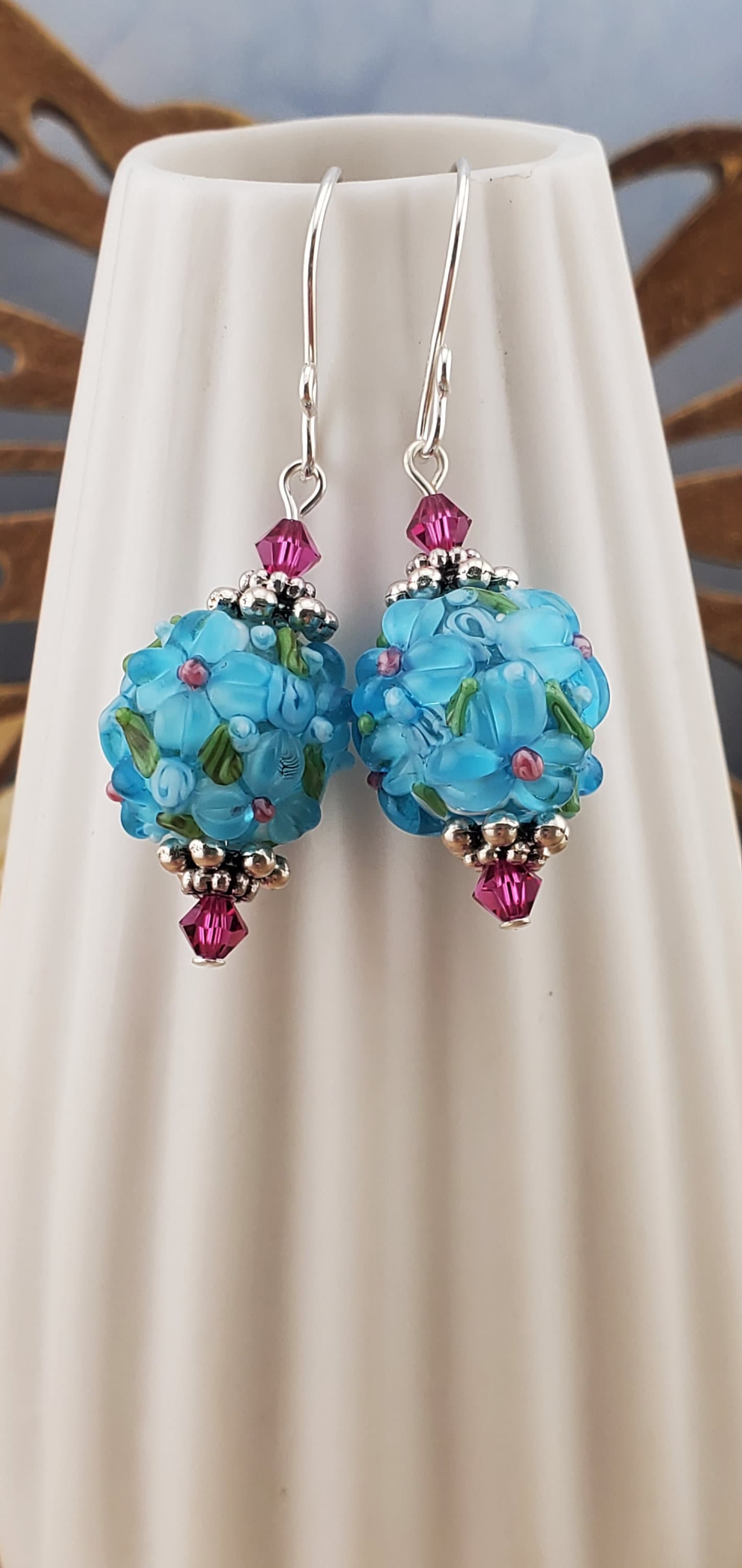 Garden Grace Artisan Glass Earrings, Lampwork Glass Bead handcrafted by a talented artisan, Silver Filled Earring Wire