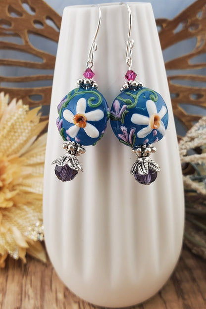 Petal Perfection Artisan Glass Earrings, Lampwork Glass Bead handcrafted by a talented artisan, Silver Filled Earring Wire