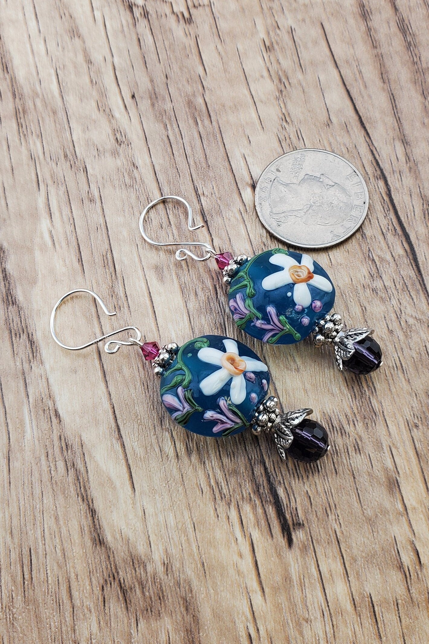 Petal Perfection Artisan Glass Earrings, Lampwork Glass Bead handcrafted by a talented artisan, Silver Filled Earring Wire