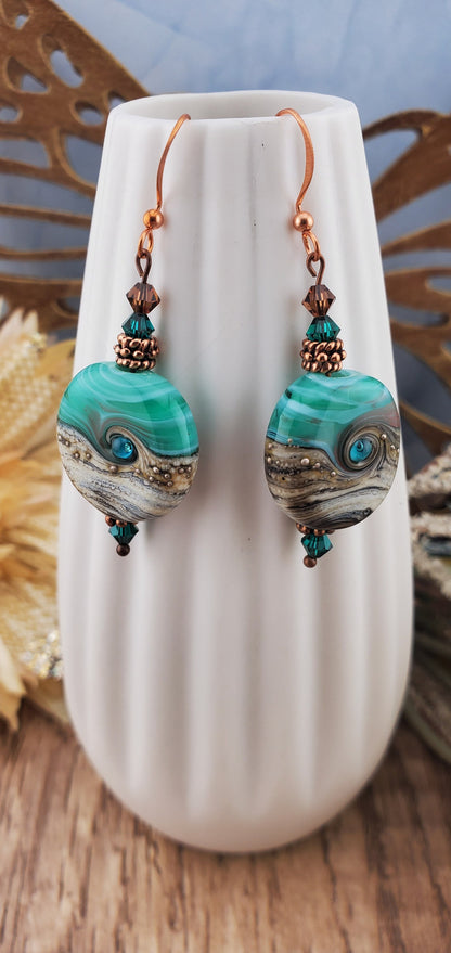 Seaside Serenade Artisan Glass Earrings, Copper Earring Wire