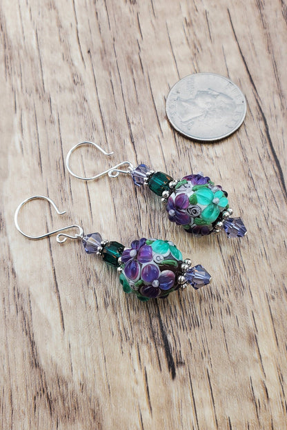 Spring Sparkles Artisan Glass Earrings, Lampwork Glass Bead handcrafted by a talented artisan, Silver Filled Earring Wire