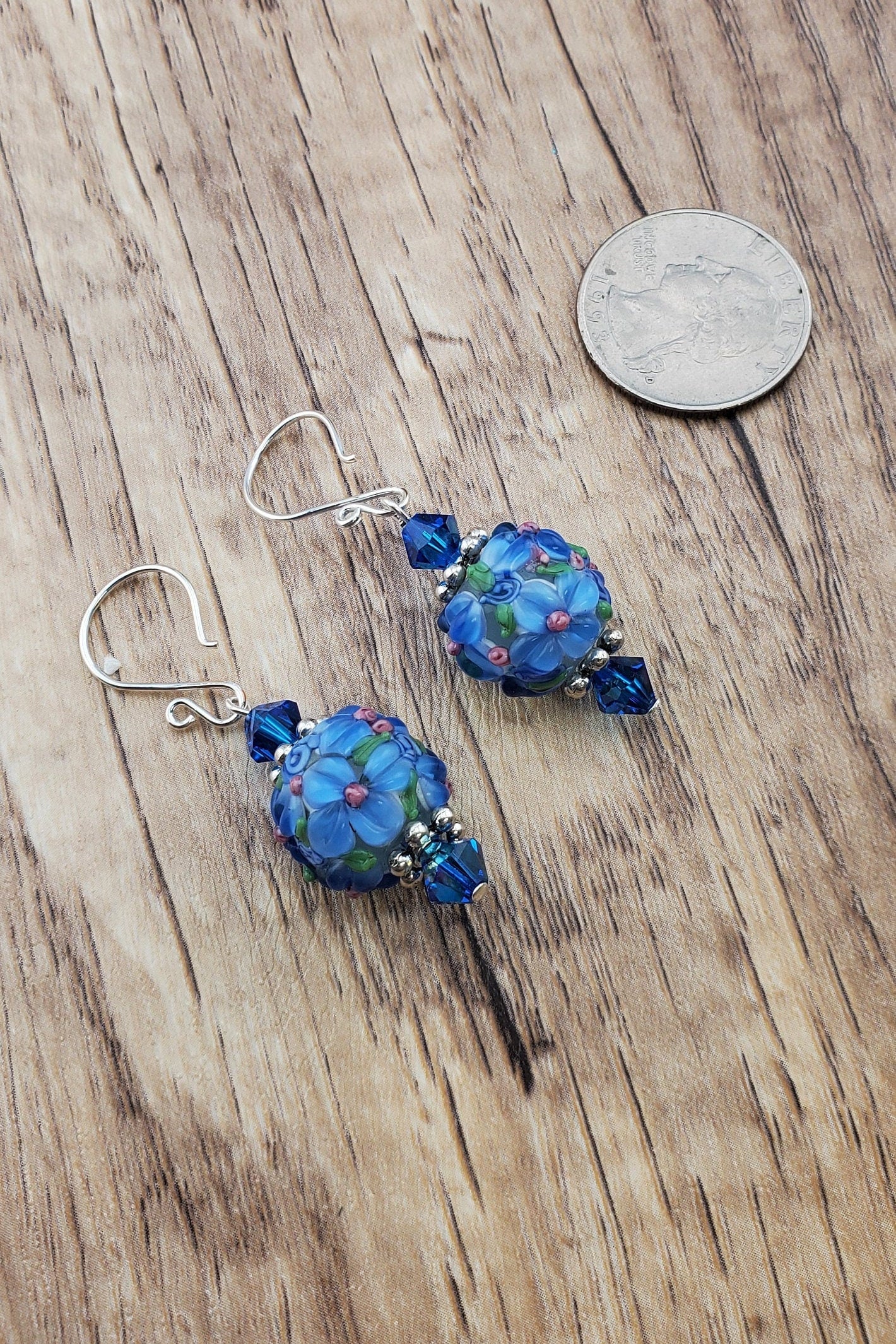 Blossom Bliss Artisan Glass Earrings, Lampwork Glass Bead handcrafted by a talented artisan, Silver Filled Earring Wire