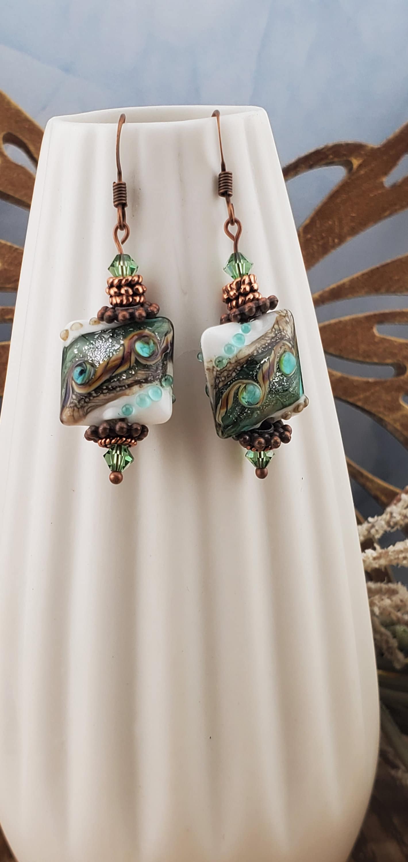 Coastal Charm Artisan Glass Earrings, Lampwork Glass Bead handcrafted by a talented artisan, Copper Earring Wire