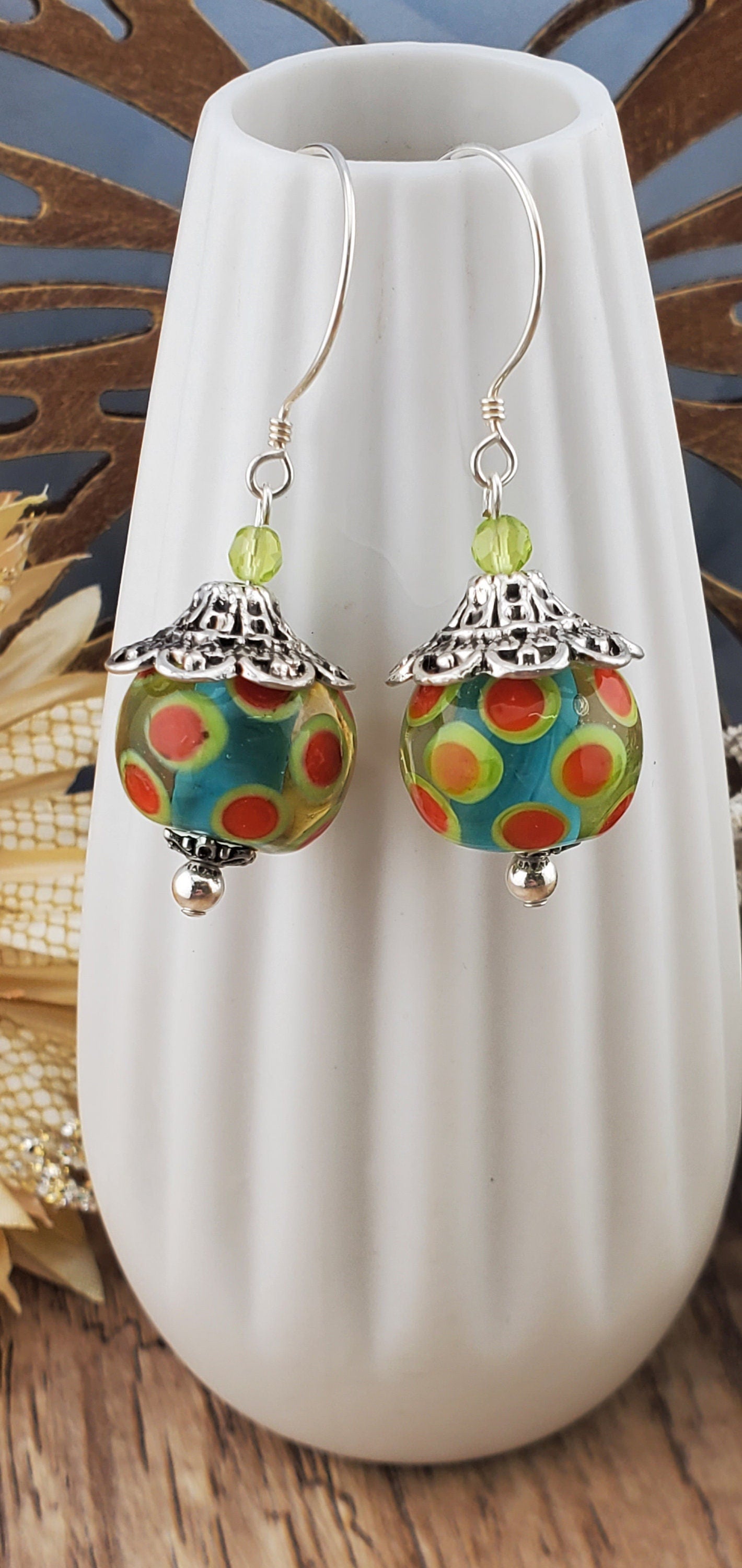 Dreamy Dangles Artisan Glass Earrings, Lampwork Glass Bead handcrafted by a talented artisan, Sterling Silver Earring Wire