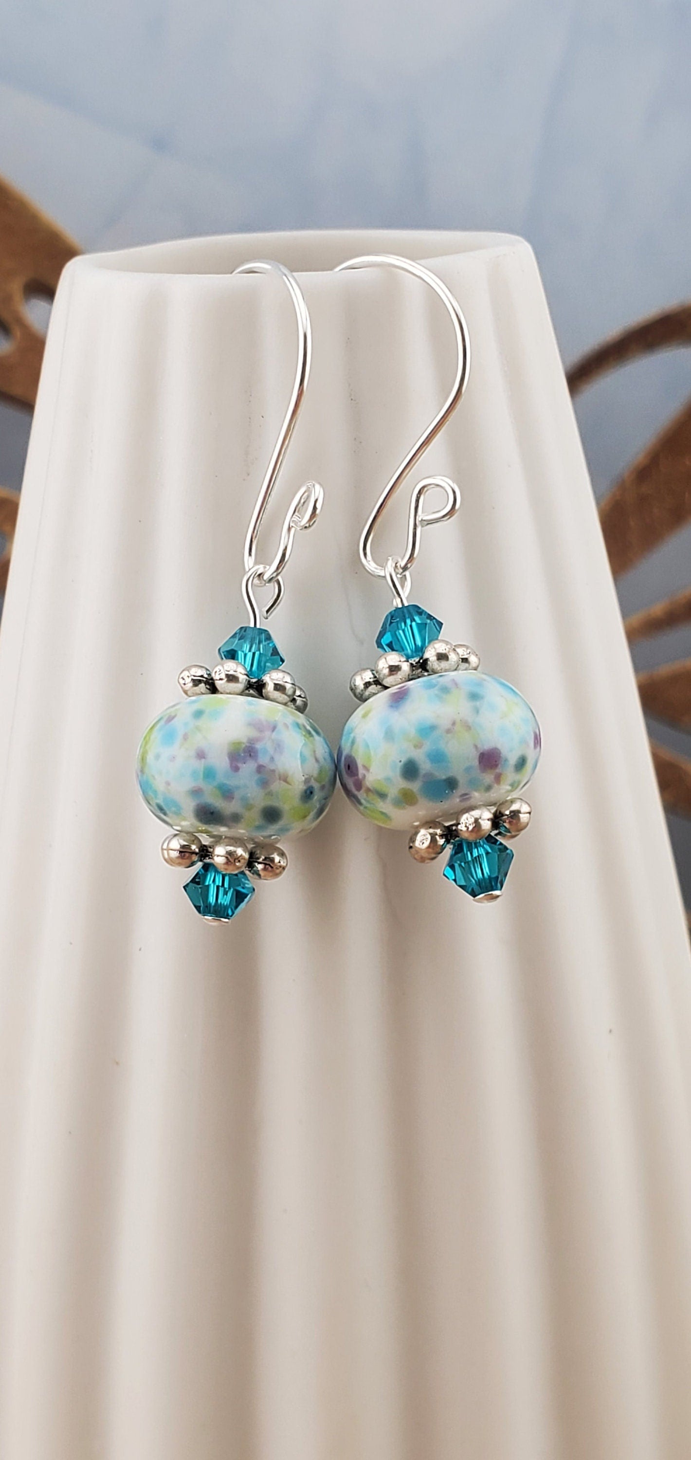 Magic Mosaics Artisan Glass Earrings, Lampwork Glass Bead handcrafted by a talented artisan, Silver Filled Earring Wire