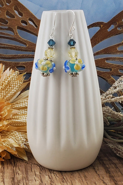 Enchanted Petals Artisan Glass Earrings, Lampwork Glass Bead by a talented artisan, Silver Filled Earring Wire