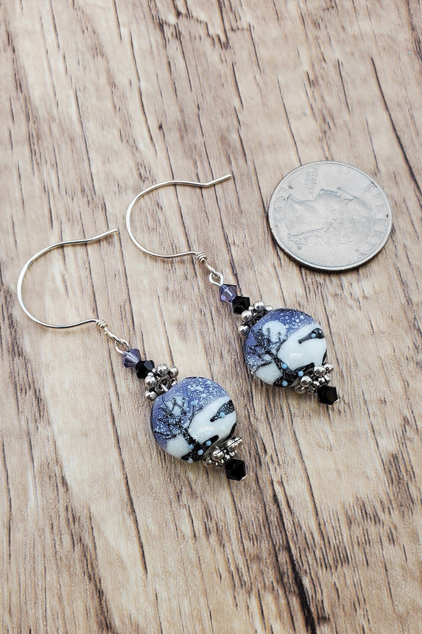 Winters Embrace Artisan Glass Earrings, Sterling Silver Earring Wire