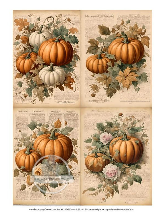 A4 Autumn Floral Quad Rice Paper - Fall, Autumn