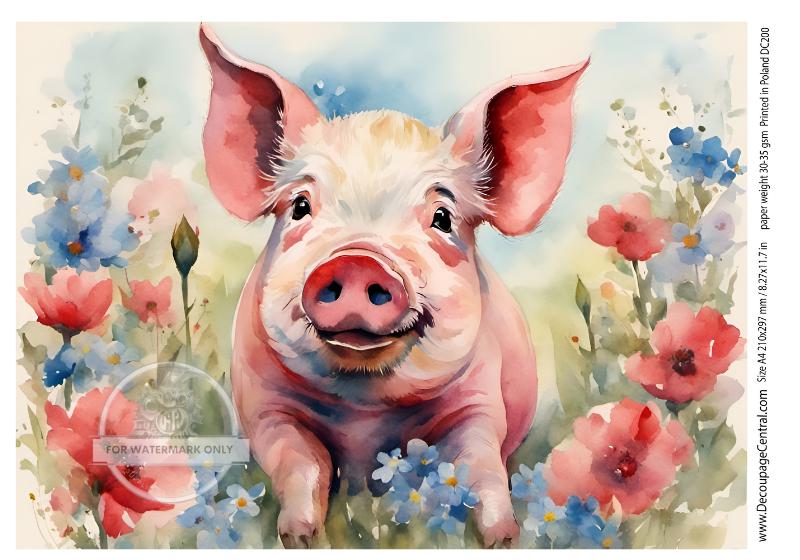 A4 All the way home Rice Paper - Pig