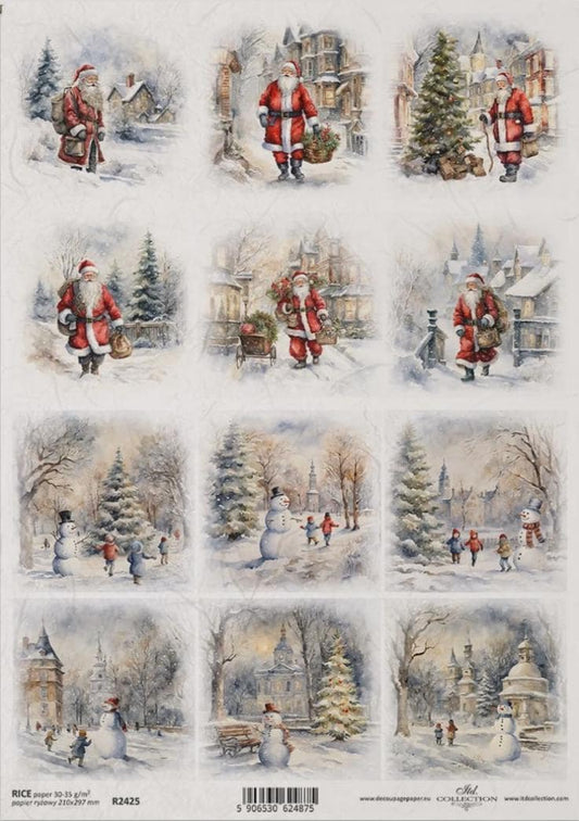 A4 Santa and Snowman Multi Rice Paper