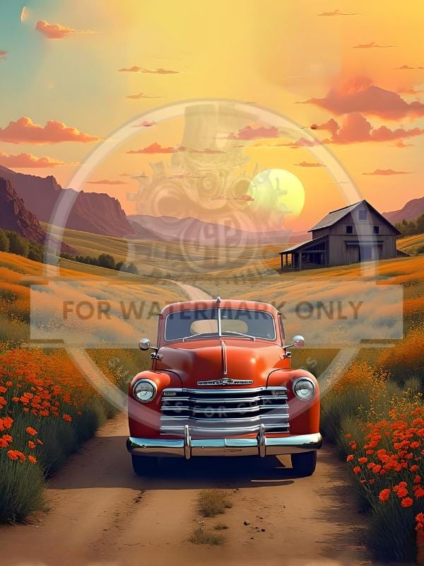 A4 Tangerine Truck Sunset Decoupage Rice Paper