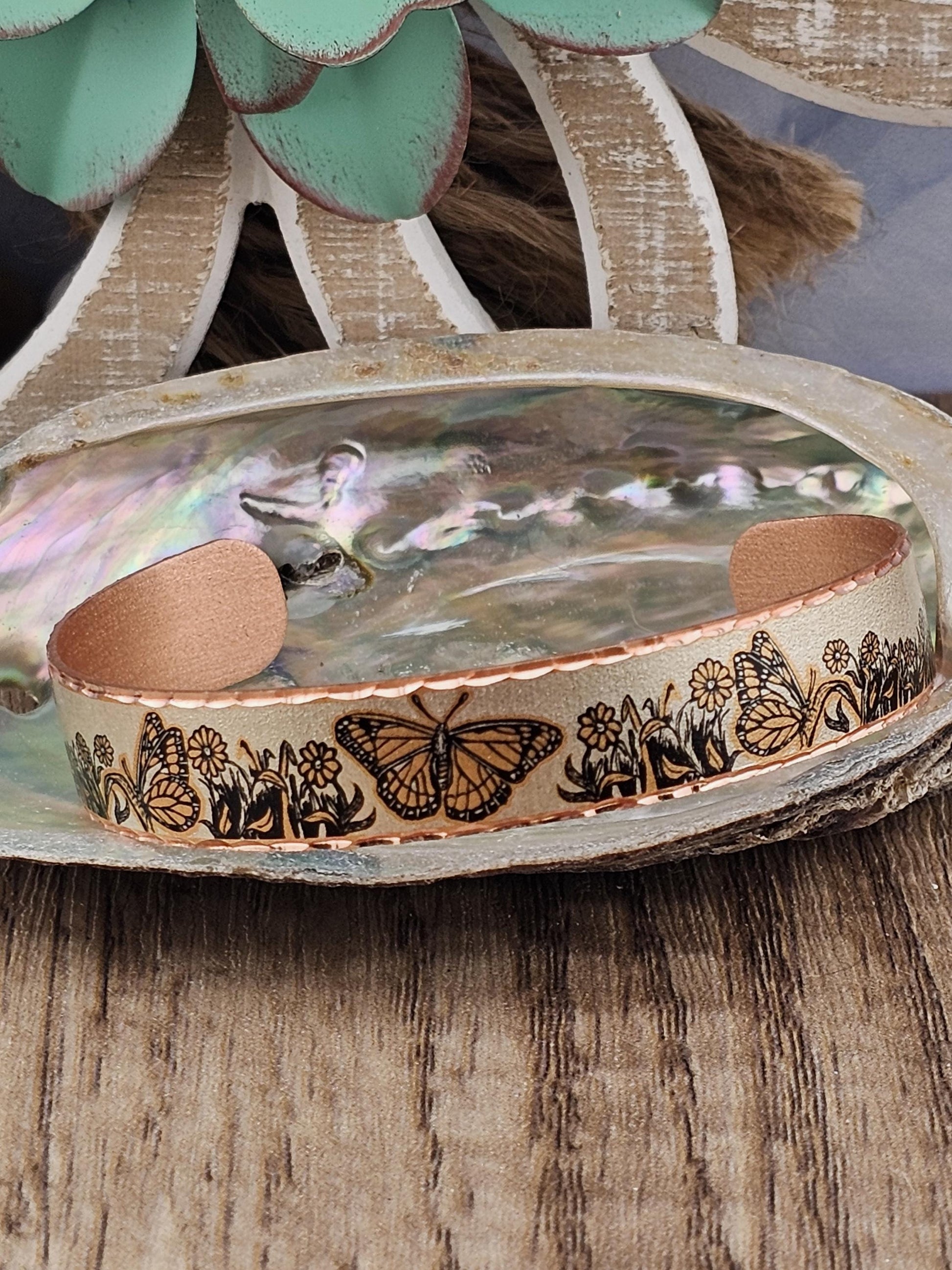 BR Monarch Butterfly - Beautiful adjustable COPPER cuff bracelet.