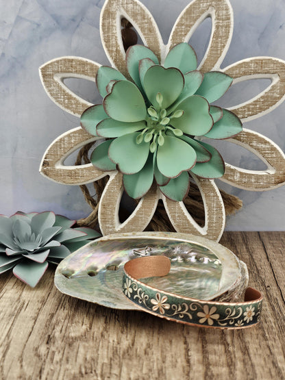 BR - Blue Turquoise Color Flower Artisan Bracelet - Beautiful adjustable COPPER cuff bracelet.
