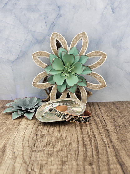 BR - Dark Emerald Green Flower Artisan Bracelet - Beautiful adjustable COPPER cuff bracelet.