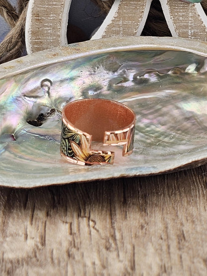 R - Sunflower Ring - Beautiful adjustable COPPER ring.