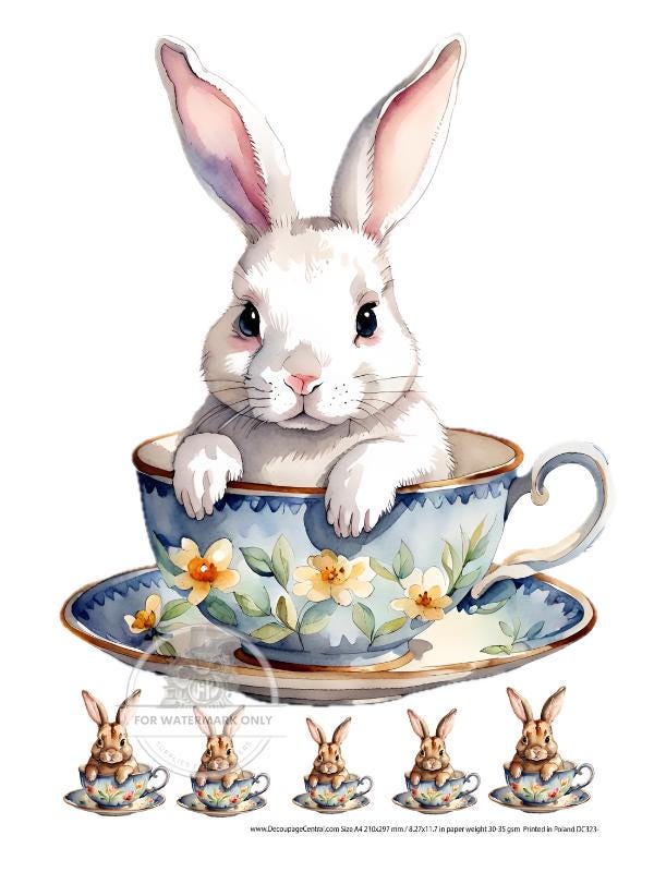 A4 Bunny in A Teacup Rice Paper