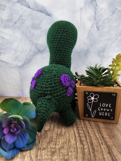 Handcrafted crocheted Green Dinosaur buddy named Barney
