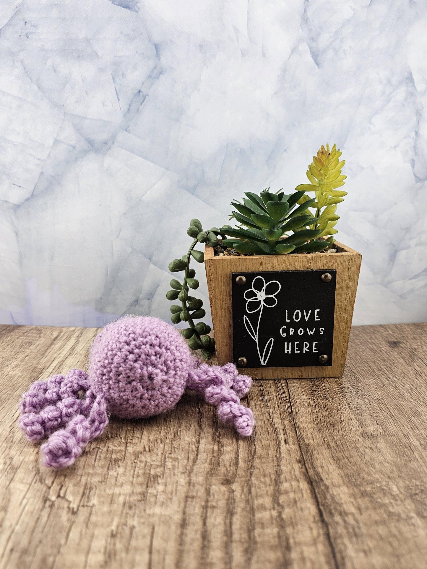 Handcrafted crocheted purple Spider buddy named Lilac
