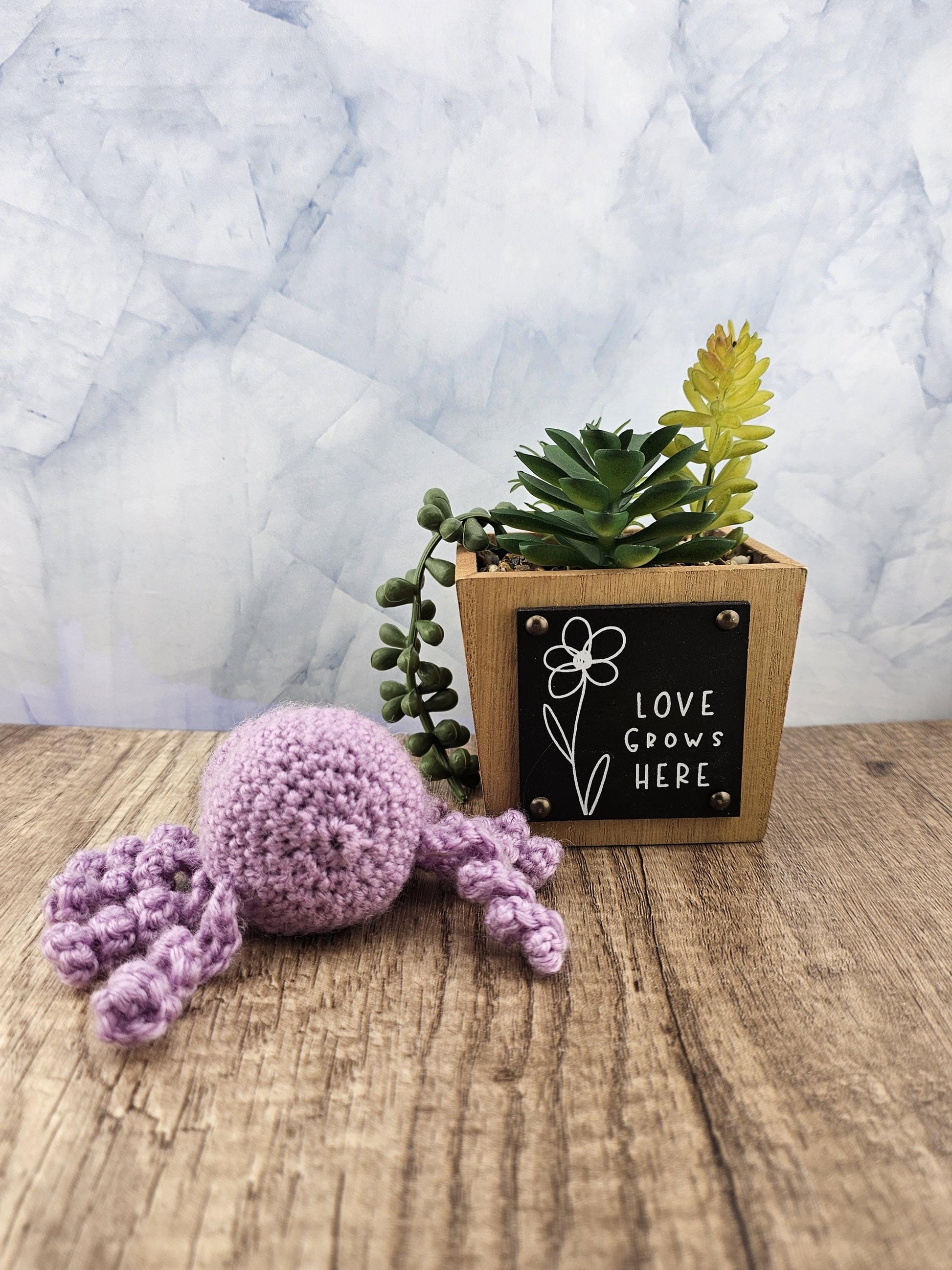 Handcrafted crocheted purple Spider buddy named Lilac