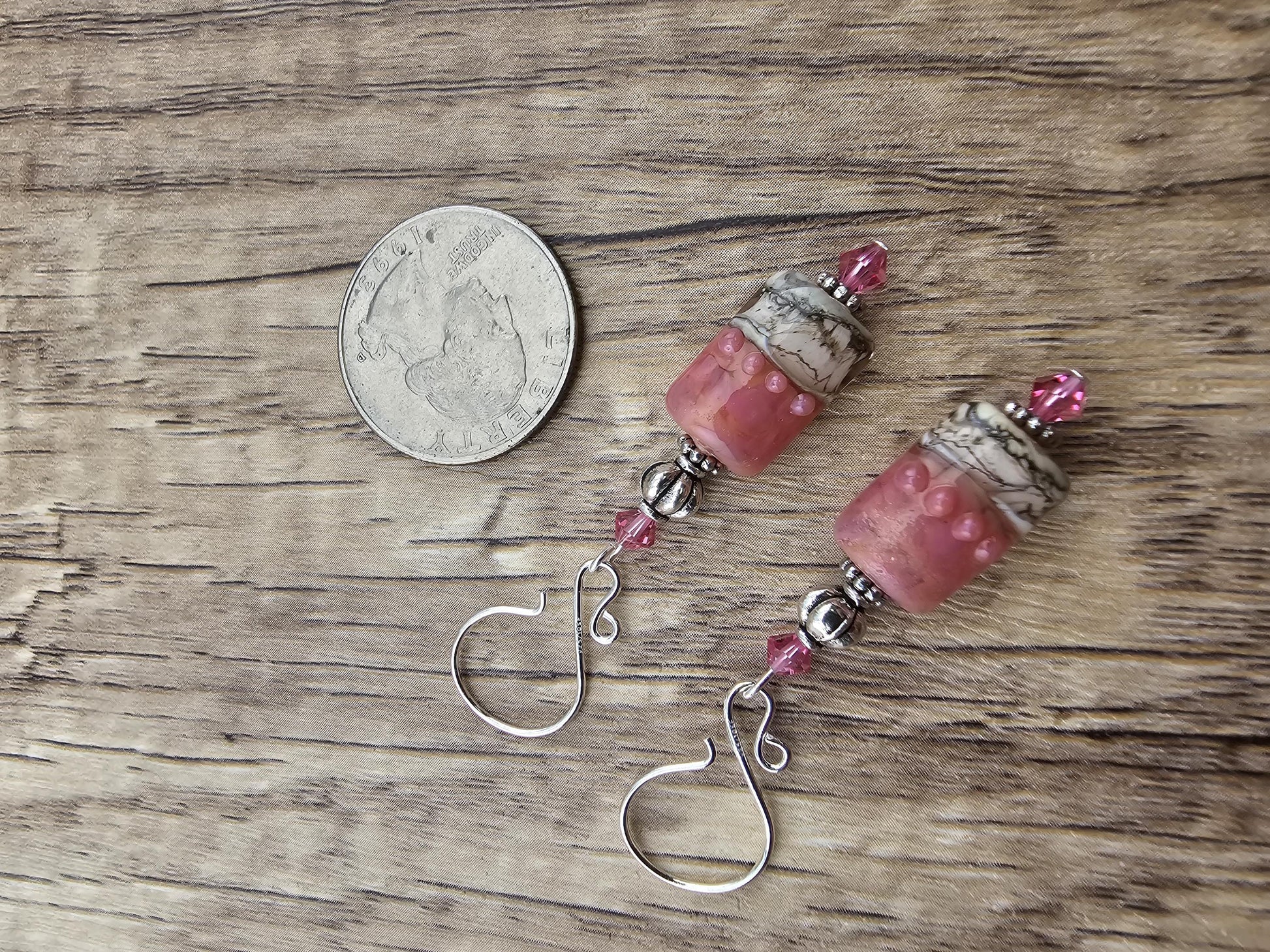 SF Rose Parfait Artisan Glass Earrings, Lampwork Glass Bead by a talented artisan, Silver Filled Earring Wire