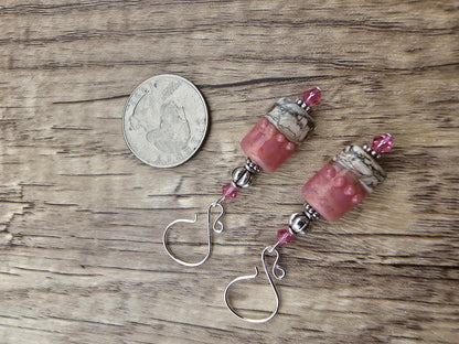 SF Rose Parfait Artisan Glass Earrings, Lampwork Glass Bead by a talented artisan, Silver Filled Earring Wire
