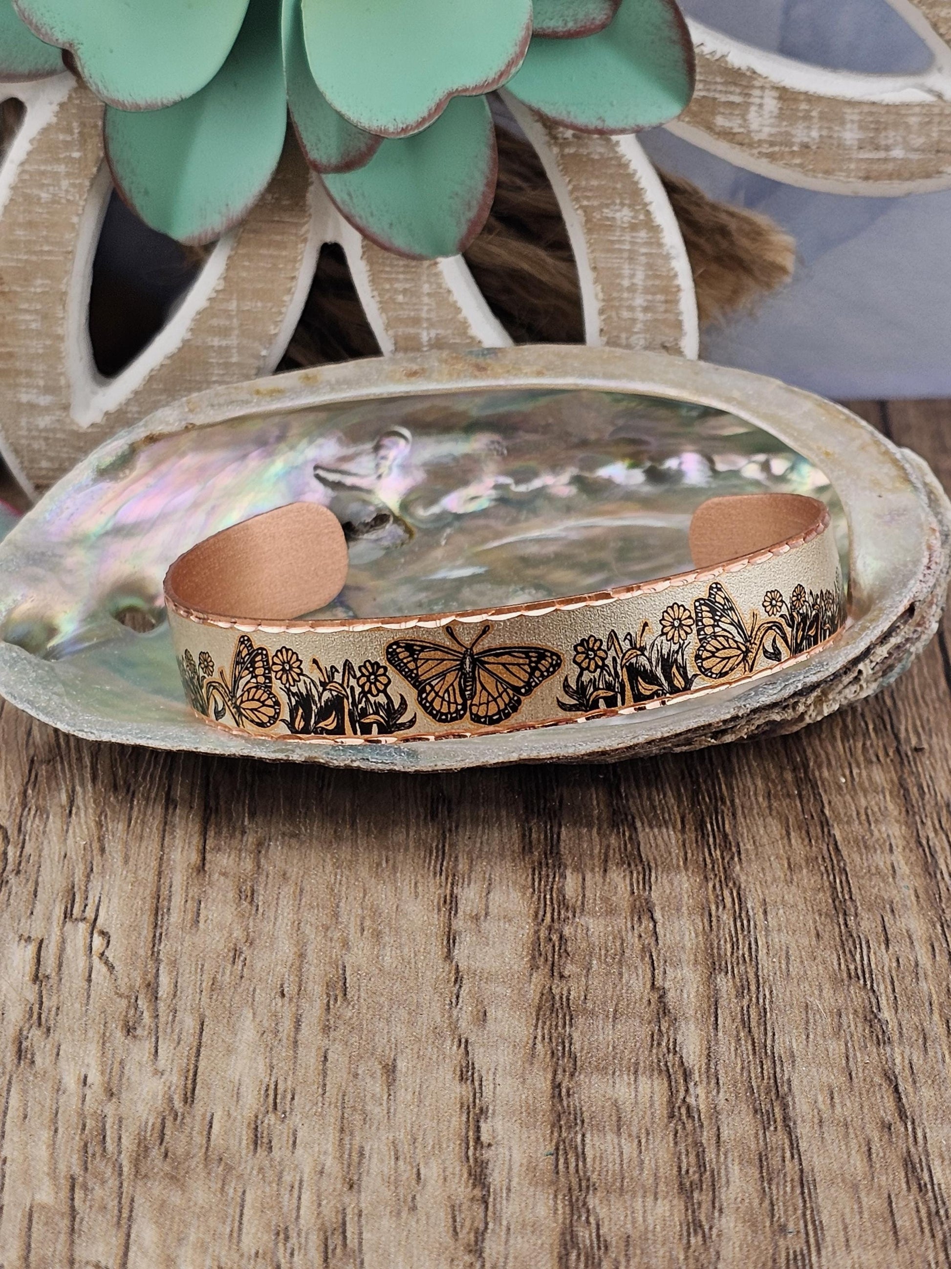 BR Monarch Butterfly - Beautiful adjustable COPPER cuff bracelet.