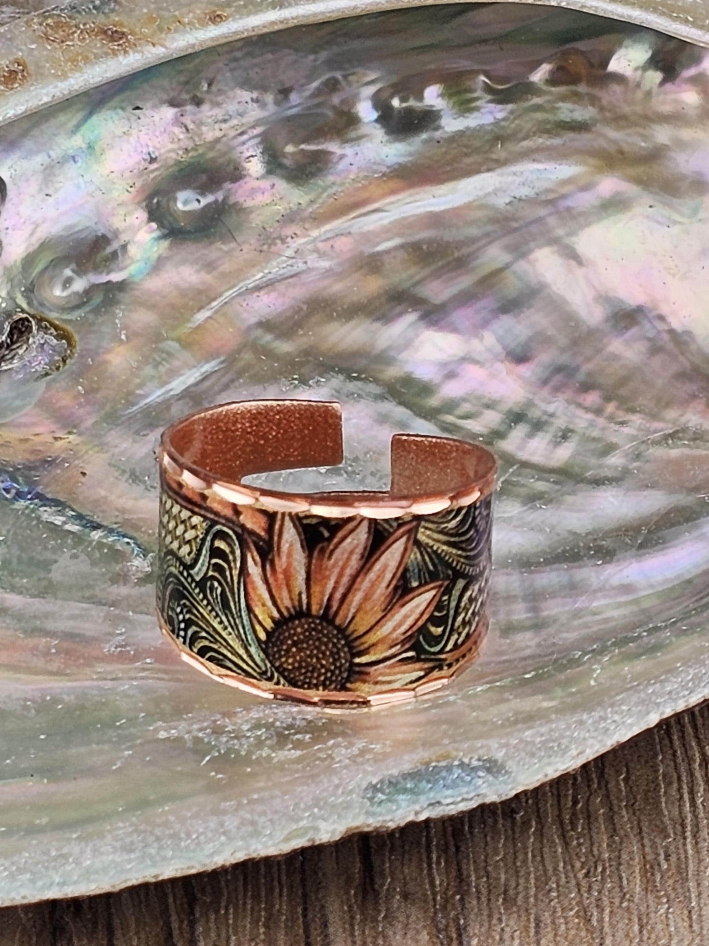 R - Sunflower Ring - Beautiful adjustable COPPER ring.