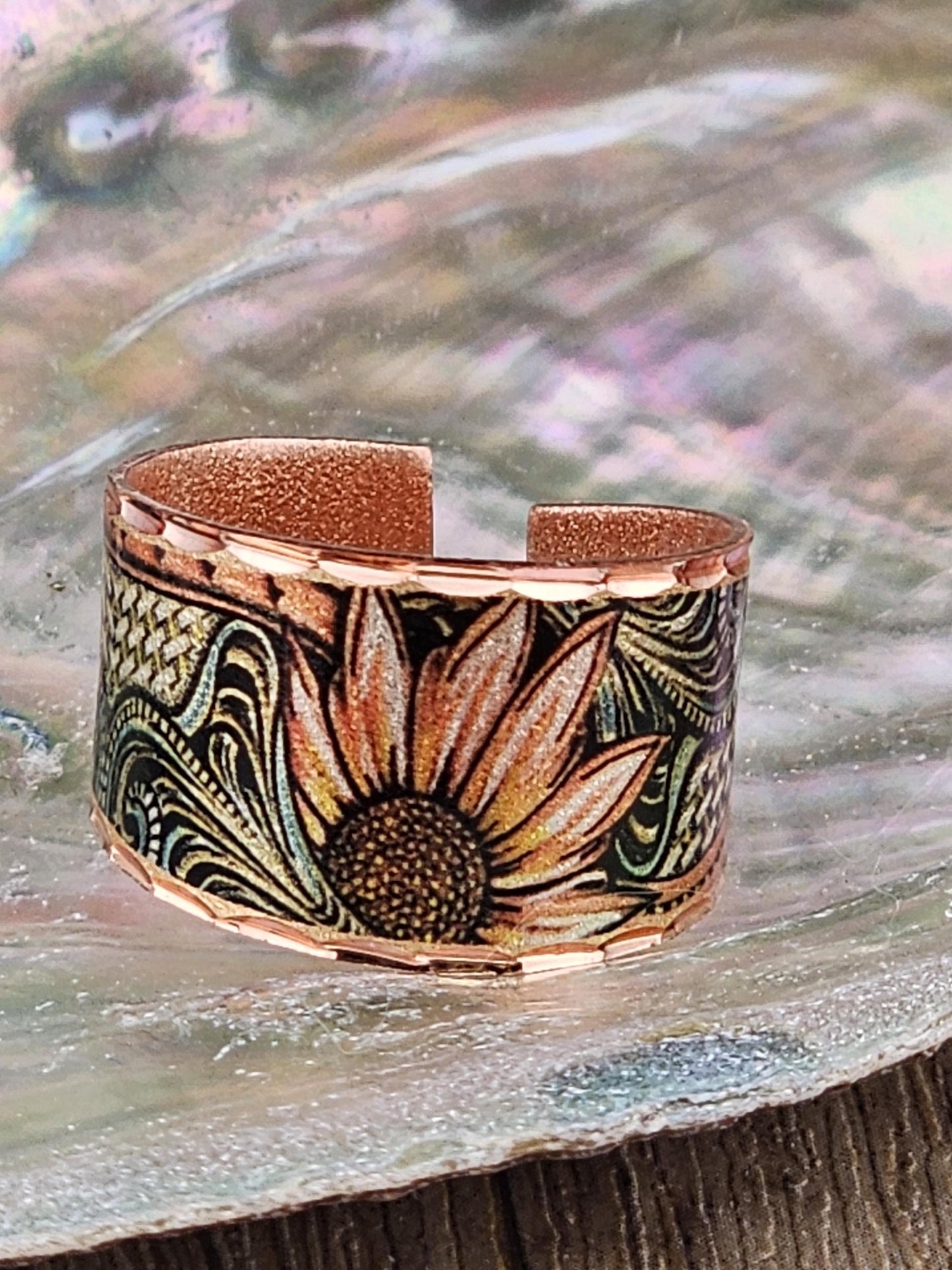 R - Sunflower Ring - Beautiful adjustable COPPER ring.