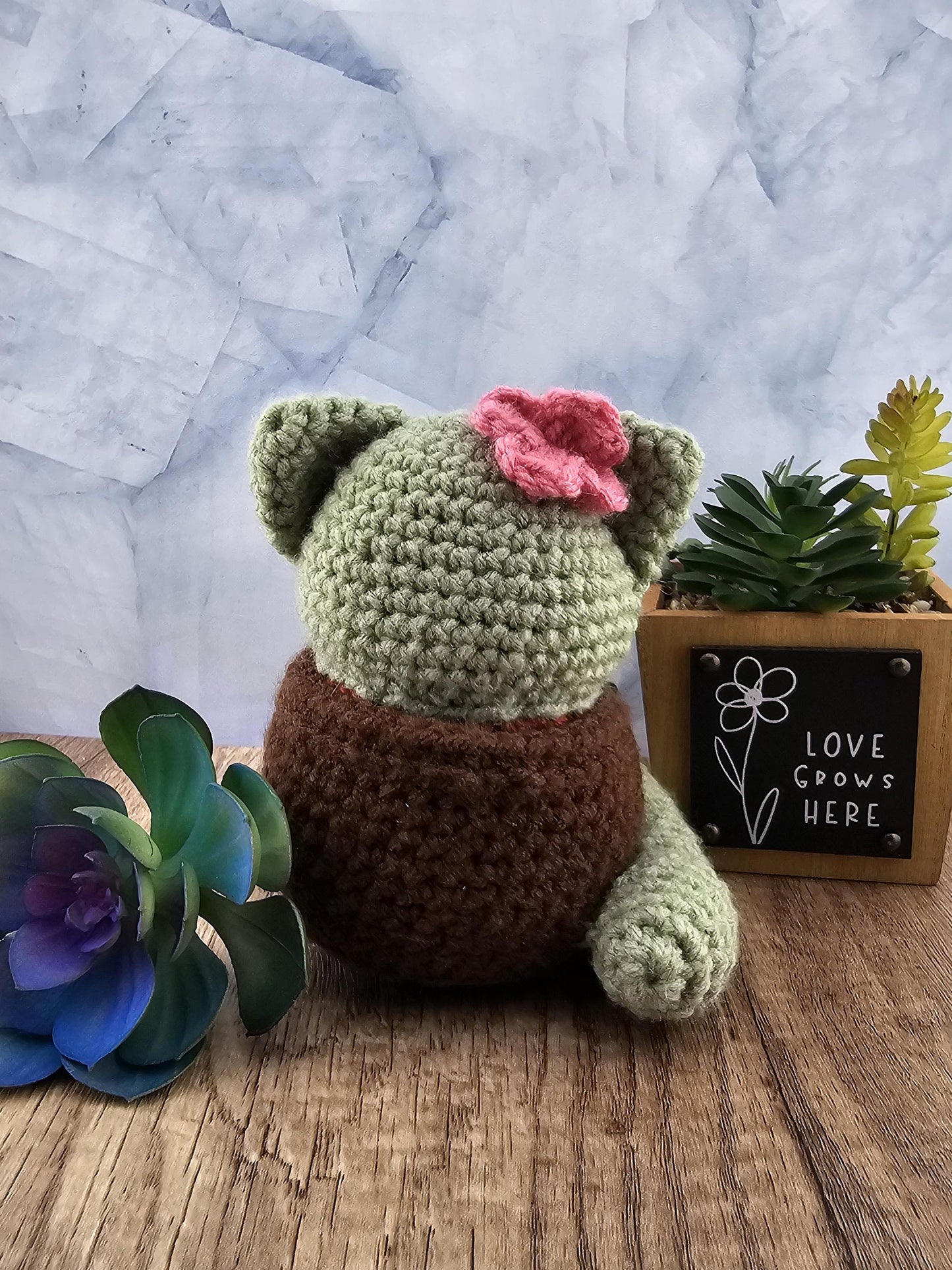 Handcrafted crocheted Cactus Cat named Princess Cacti