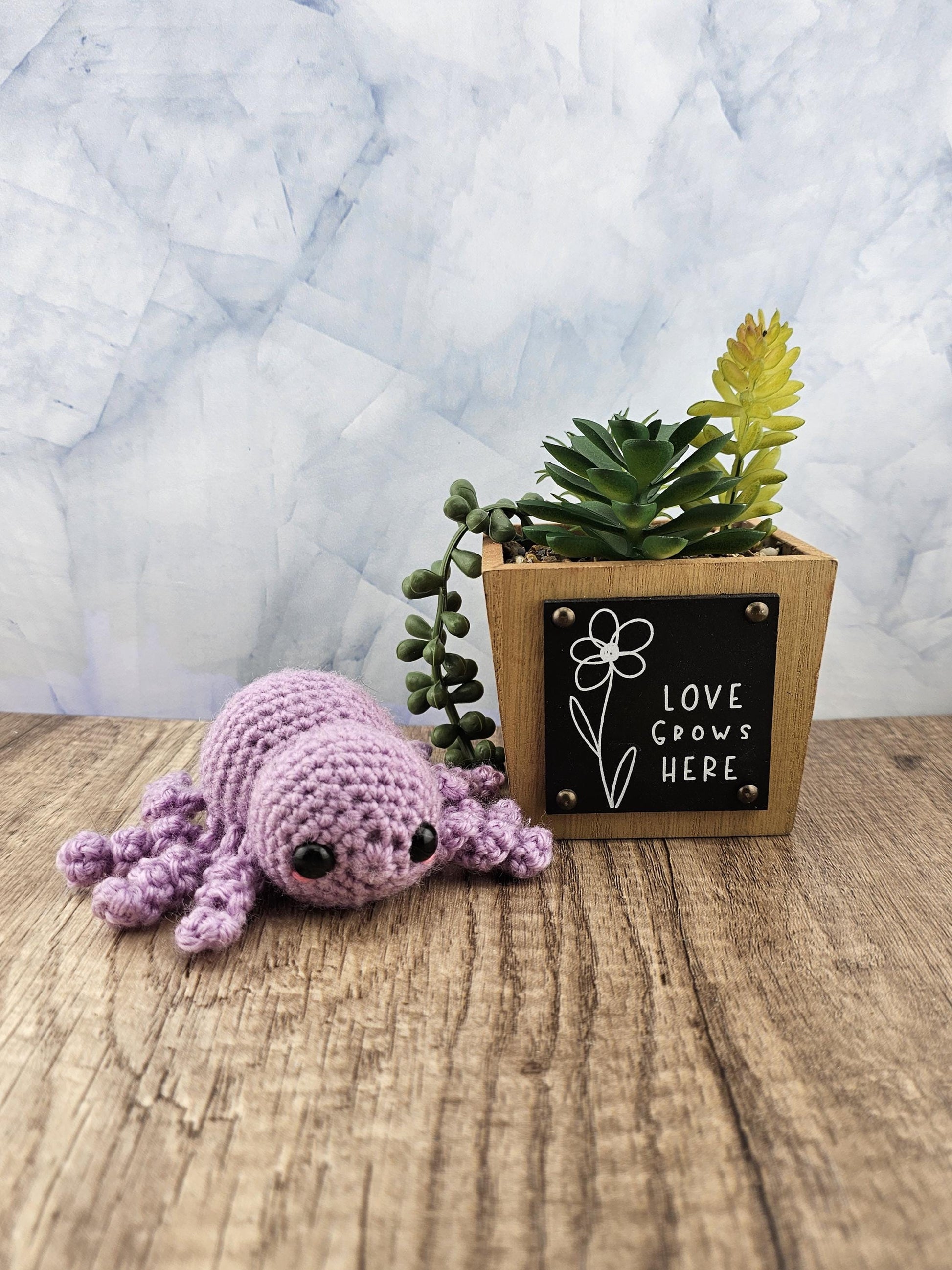 Handcrafted crocheted purple Spider buddy named Lilac