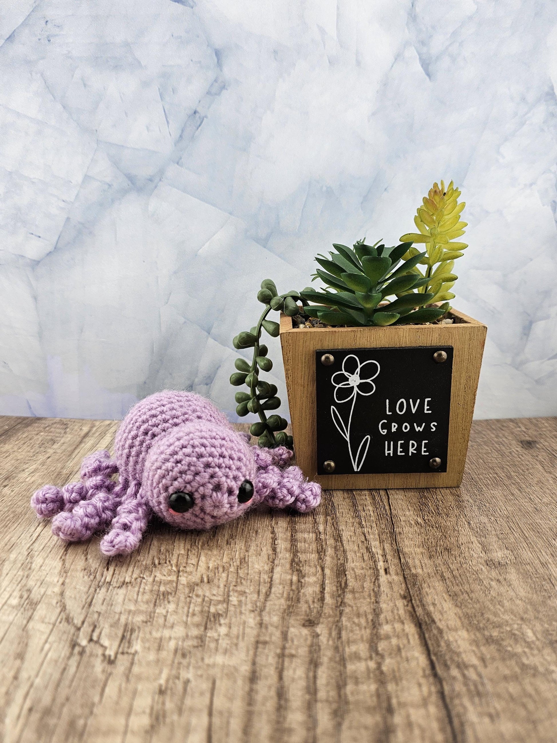 Handcrafted crocheted purple Spider buddy named Lilac