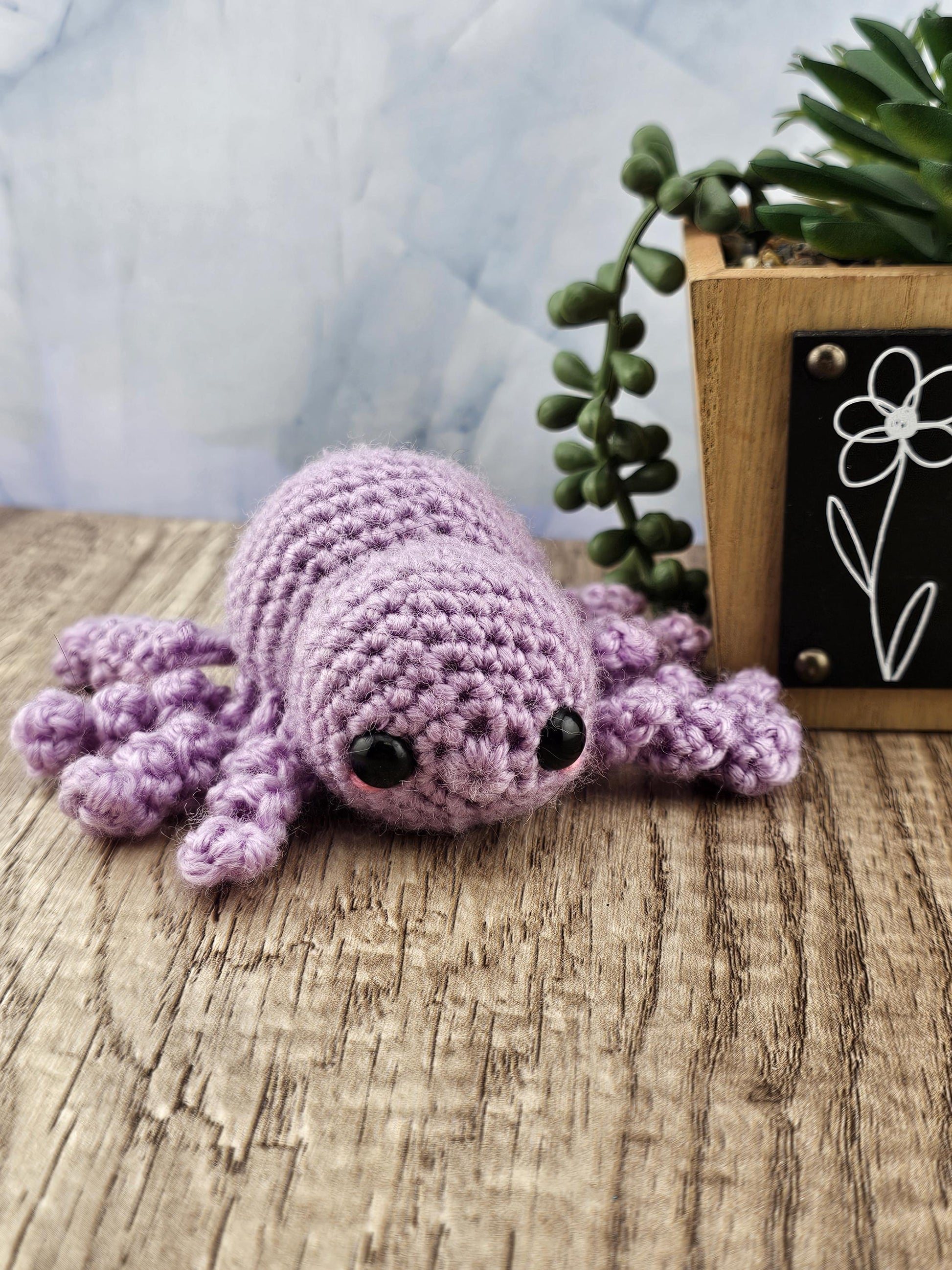 Handcrafted crocheted purple Spider buddy named Lilac