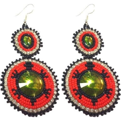 Handmade Beaded Red Black Turtle Dangle Fashion Hook Earrings