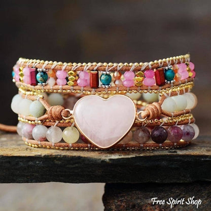 Rose Quartz Heart & Amazonite Wrap bracelet