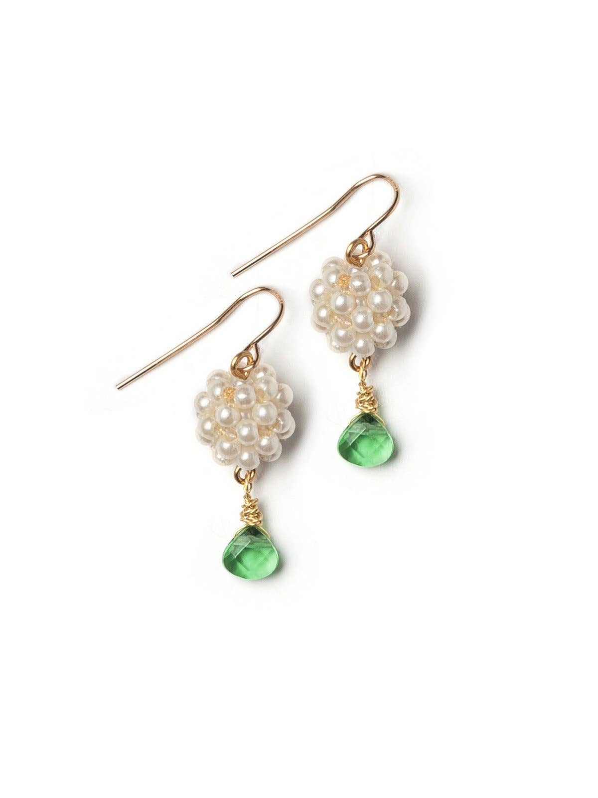 Pearly Ball Earrings in Citrine or Emerald