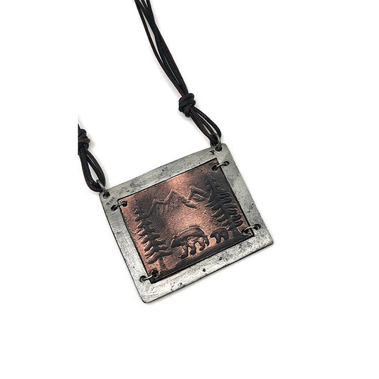 Pewter Necklace - Bear with Mountain and Trees