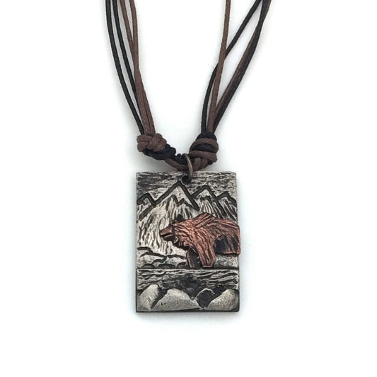 Pewter Necklace - Bear with Mountains