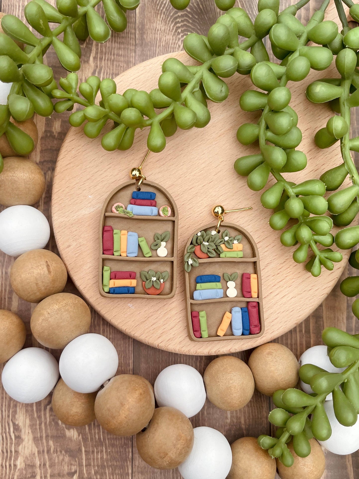 Arch bookshelf clay dangle earrings