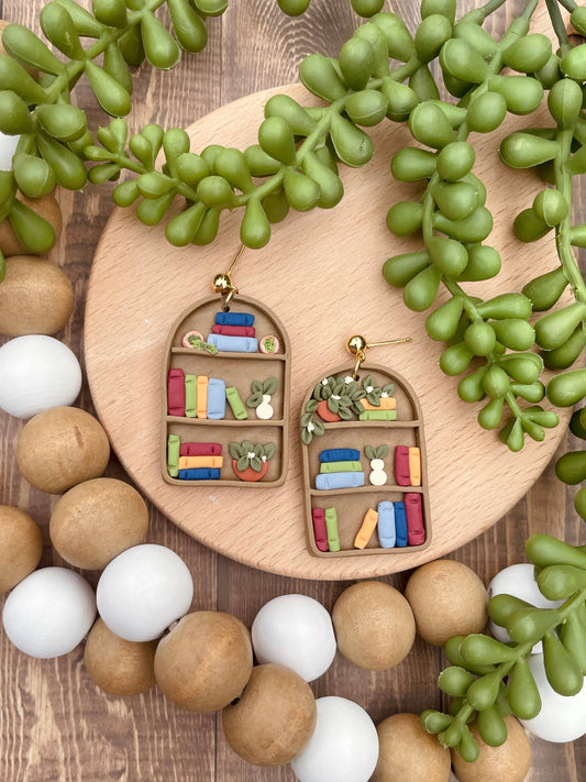 Arch bookshelf clay dangle earrings