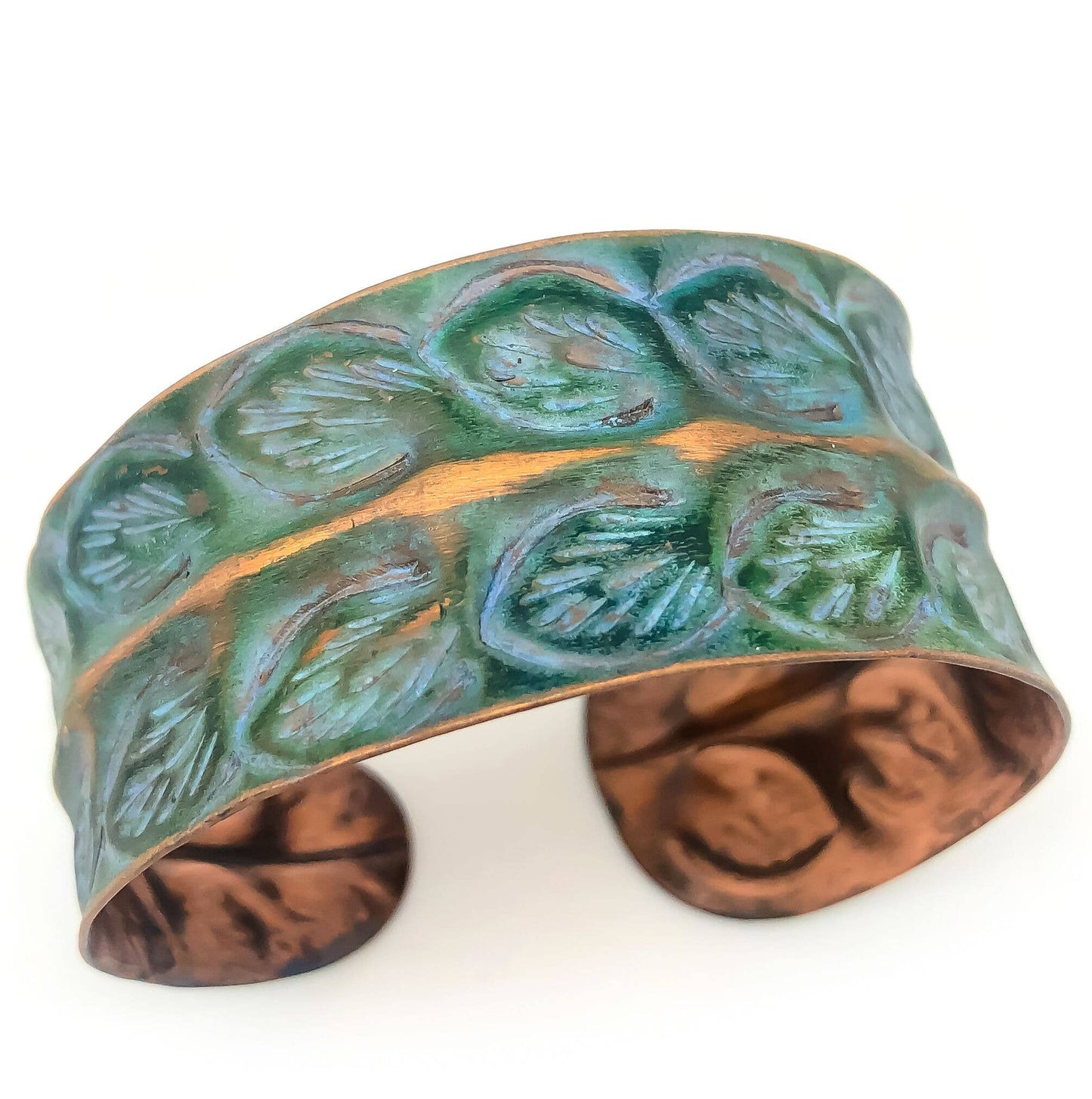 Copper Patina Rows of Leaves Bracelet