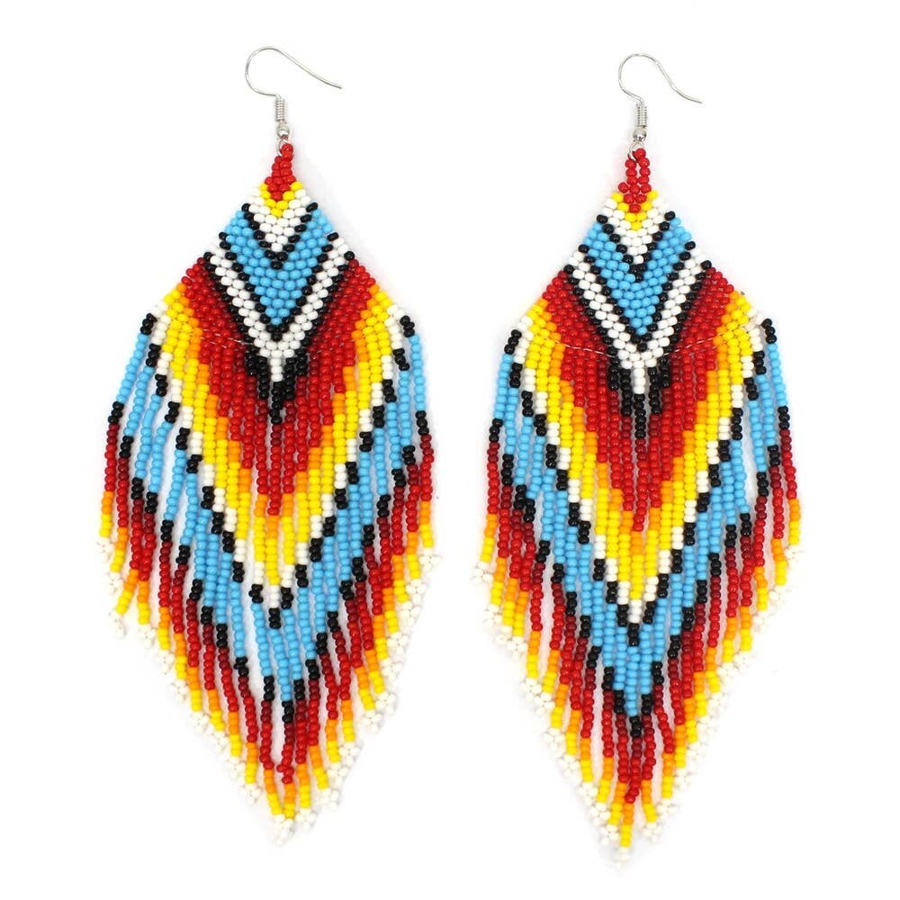 BEADS CORNER - Handmade Beaded Native Style Big Sun Colors Hook Earrings