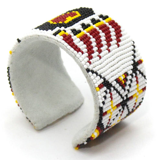 BEADS CORNER - White Yellow Bear Paw Handmade Beaded Cuff Bracelet