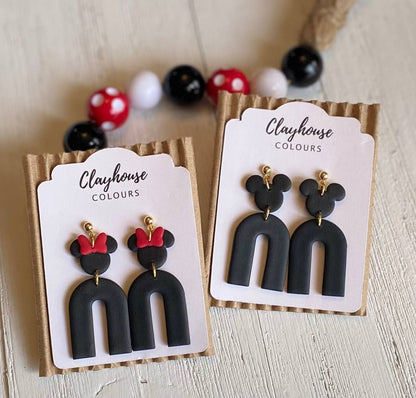 Mouse Small Black Clay Earrings