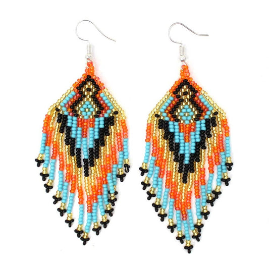 BEADS CORNER - Handmade Beaded Multi Colored Seed Bead Earrings