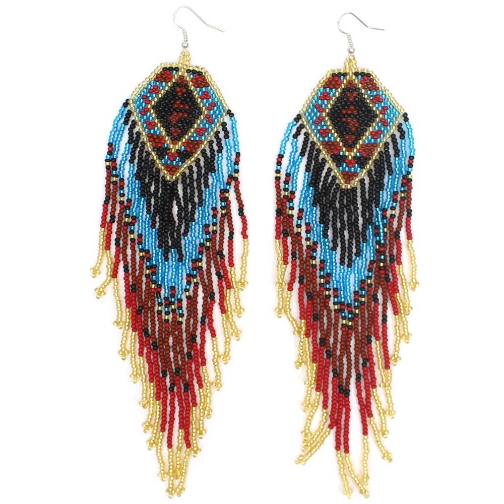 Handmade Beaded Extra Long Native Style Fashion Party Earrings