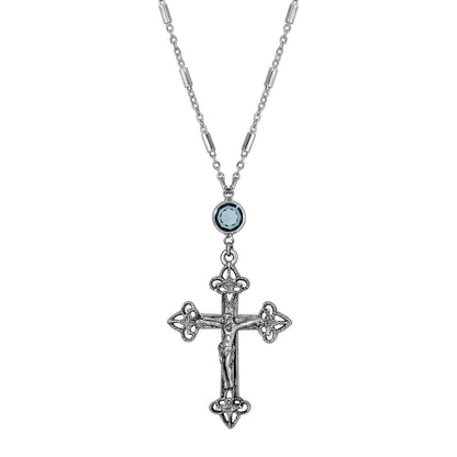 1928 Jewelry - Symbols Of Faith Antiqued Pewter Crucifix Blue Channel Penda