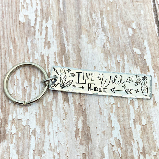 Live Wild & Free Hand-Stamped Simple Tag Keychain